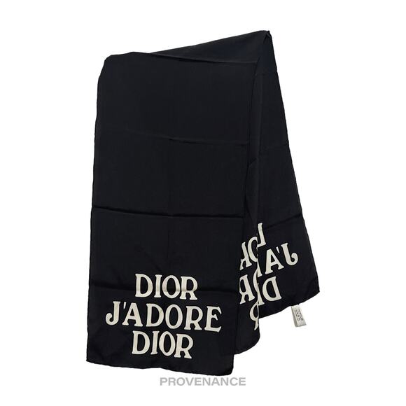 🔴 Christian Dior "J'ADORE DIOR" Silk Scarf - Black 100 - Picture 1 of 5